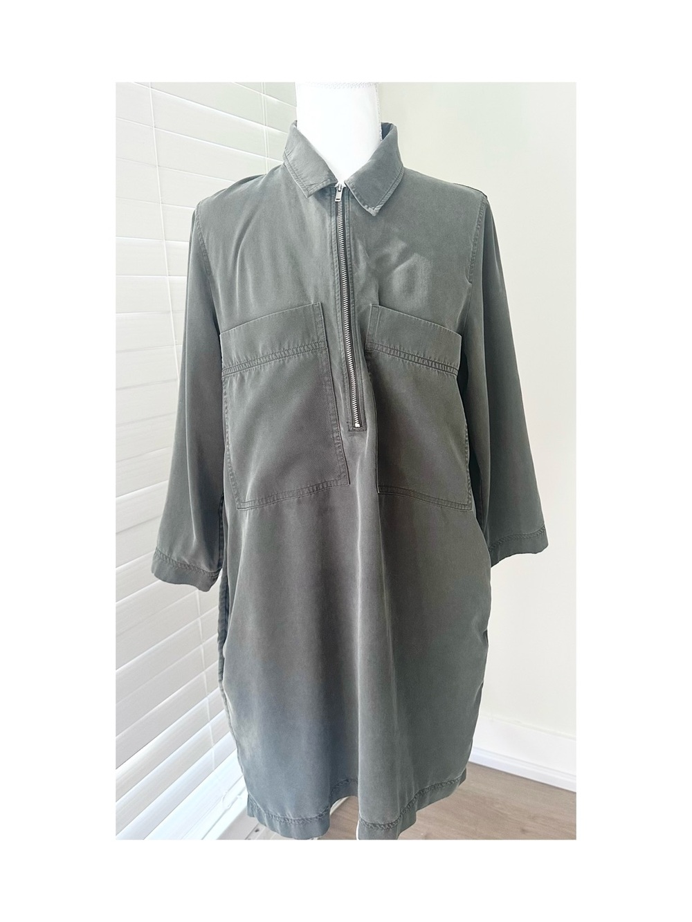 COS Olive Utility Half-Zip Jacket Dress